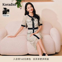 珂莱蒂尔女装夏季通勤H版型拼接透视设计感蕾丝裙连衣裙