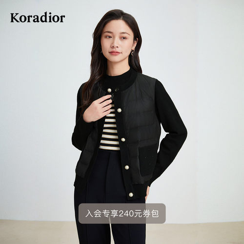 珂莱蒂尔秋季时尚90白鹅绒香风羽绒服女气质圆领短款轻薄外套