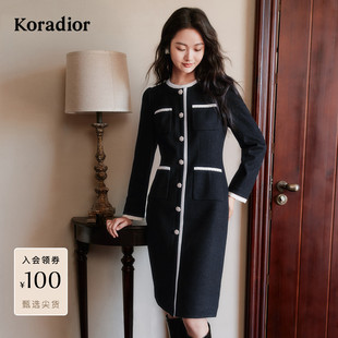 【美丽诺羊毛】Koradior珂莱蒂尔商场同款冬季精致香风羊毛连衣裙