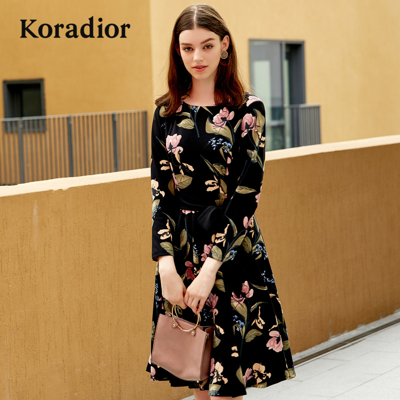 Koradior/çæÀ³µÙ¶ûÆ·ÅÆÅ®×°2018ÇïװпîÓ¡»¨³¤ÐäÐÝÏÐÆøÖÊÁ¬ÒÂȹ