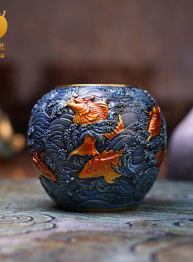 九鱼闹海钵彩铜铜器摆件