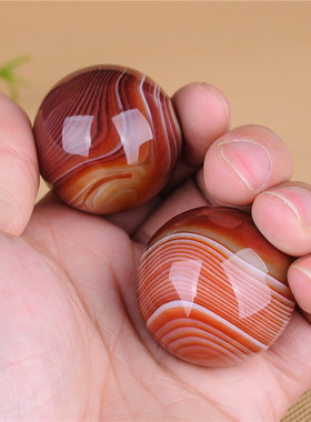 天然缠丝玛瑙手球一对运动保健身球天然纹路蚕丝玛瑙球摆件