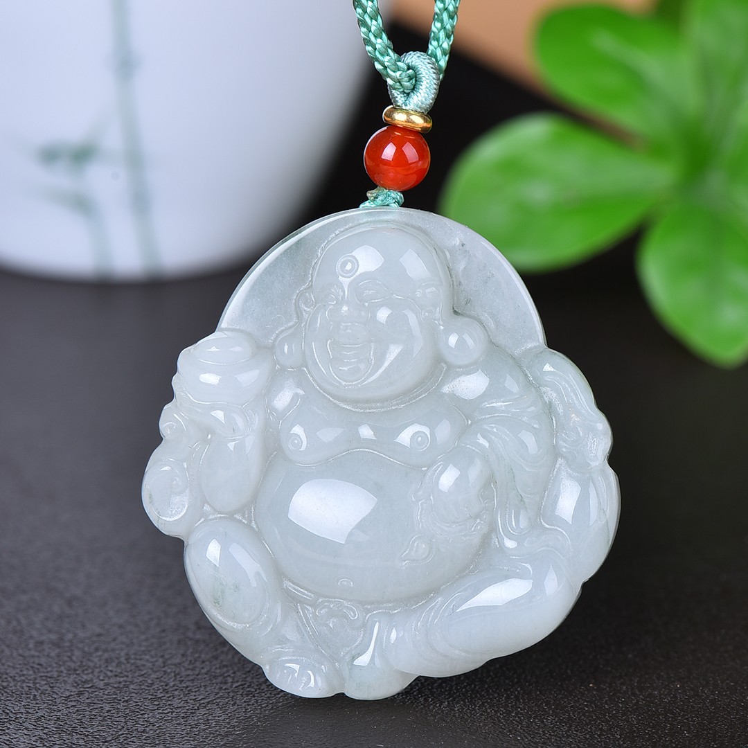 高冰飘花翡翠色天山翠佛公玉吊坠