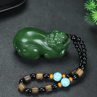 和田玉碧玉貔貅手把件男女款