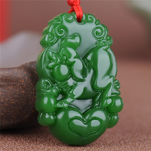和田玉十二生肖吊坠玉佩男女款菠菜绿项链碧玉生肖鼠牛鸡狗猪挂件