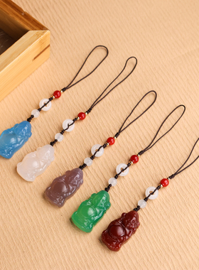 天然冰种和田白玉髓财神玉吊坠红玉玛瑙知了手机链项链玉佩钥匙坠