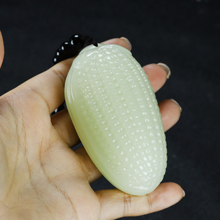 青白玉岁岁平安玉米手把件天然玉石硕果累累挂件男士玉米手抓件