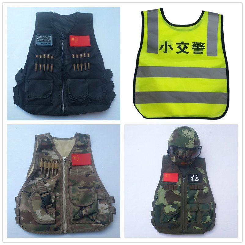 儿童警察特警消防特种兵背心迷彩马甲多功能背心职业角色扮演头盔