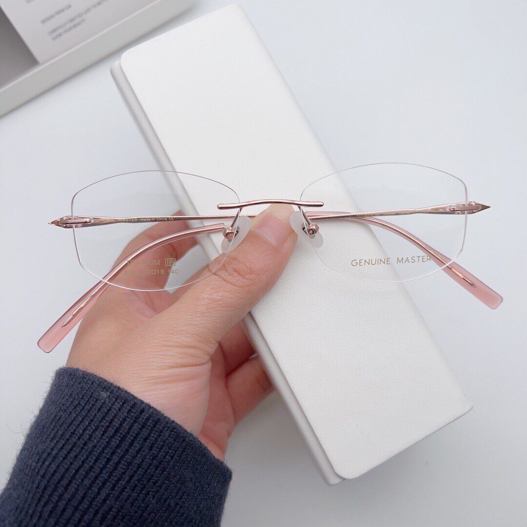 深圳制造专业配片粉色无框纯钛女士近视眼镜框架知性优雅小框精致