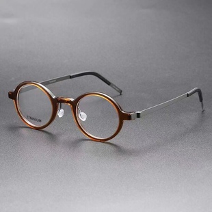 椭圆小框咖啡色高度数男女近视眼镜框架超轻43-23-140总宽133MM钛