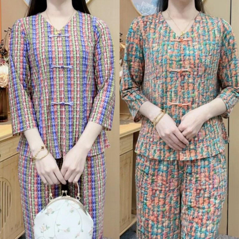 两件套春夏季七分袖妈妈时尚两件中老年女装