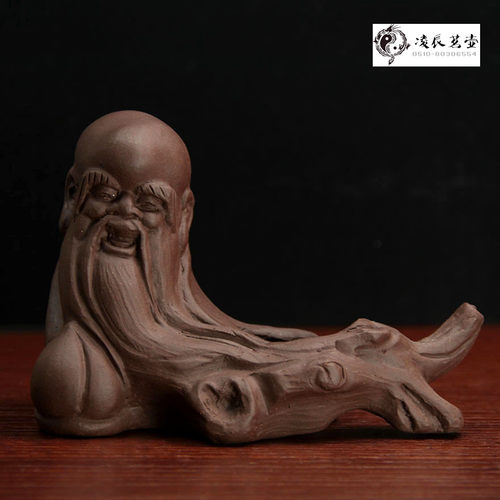 笔架宜兴原矿老寿星壶托紫砂雕塑