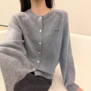 25年秋冬毛衣女外套浣熊绒珍珠扣开衫 慵懒风 外套上衣学院风针织衫