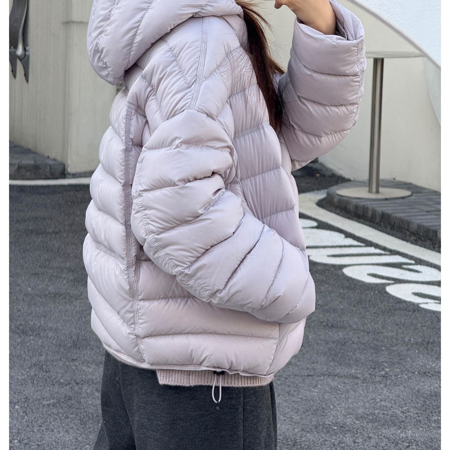 紫色排骨棉服女装2026年冬季新款小个子通勤风连帽韩系感外套