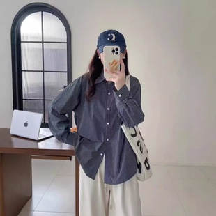 衬衣亲肤新款 24年秋款 条纹刺绣宽松休闲韩版 长袖 衬衣显瘦 衬衫