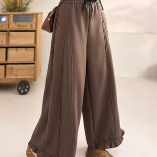 25年冬款棉裤加绒加厚保暖脚口木耳边棉裤阔腿休闲韩版学院风裤子