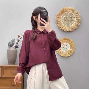 女宽松休闲条纹衬衣双层棉纱上衣减龄亲肤学院 长袖 24年秋款 衬衫