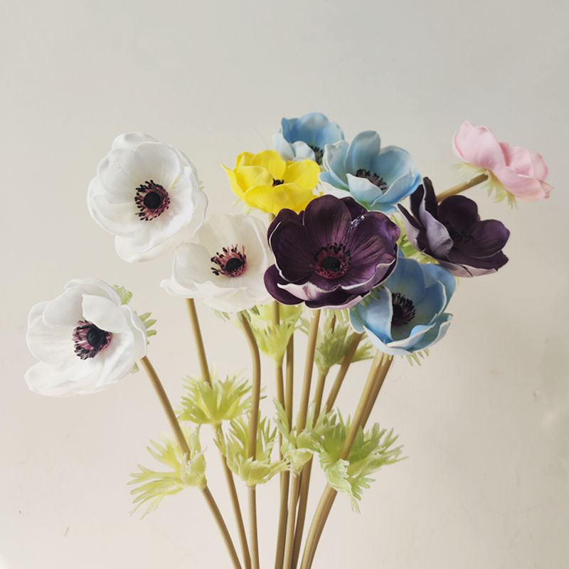 现货PU银莲花 单支草纹玫瑰 仿真虞美人新娘婚庆酒店造景装饰花束