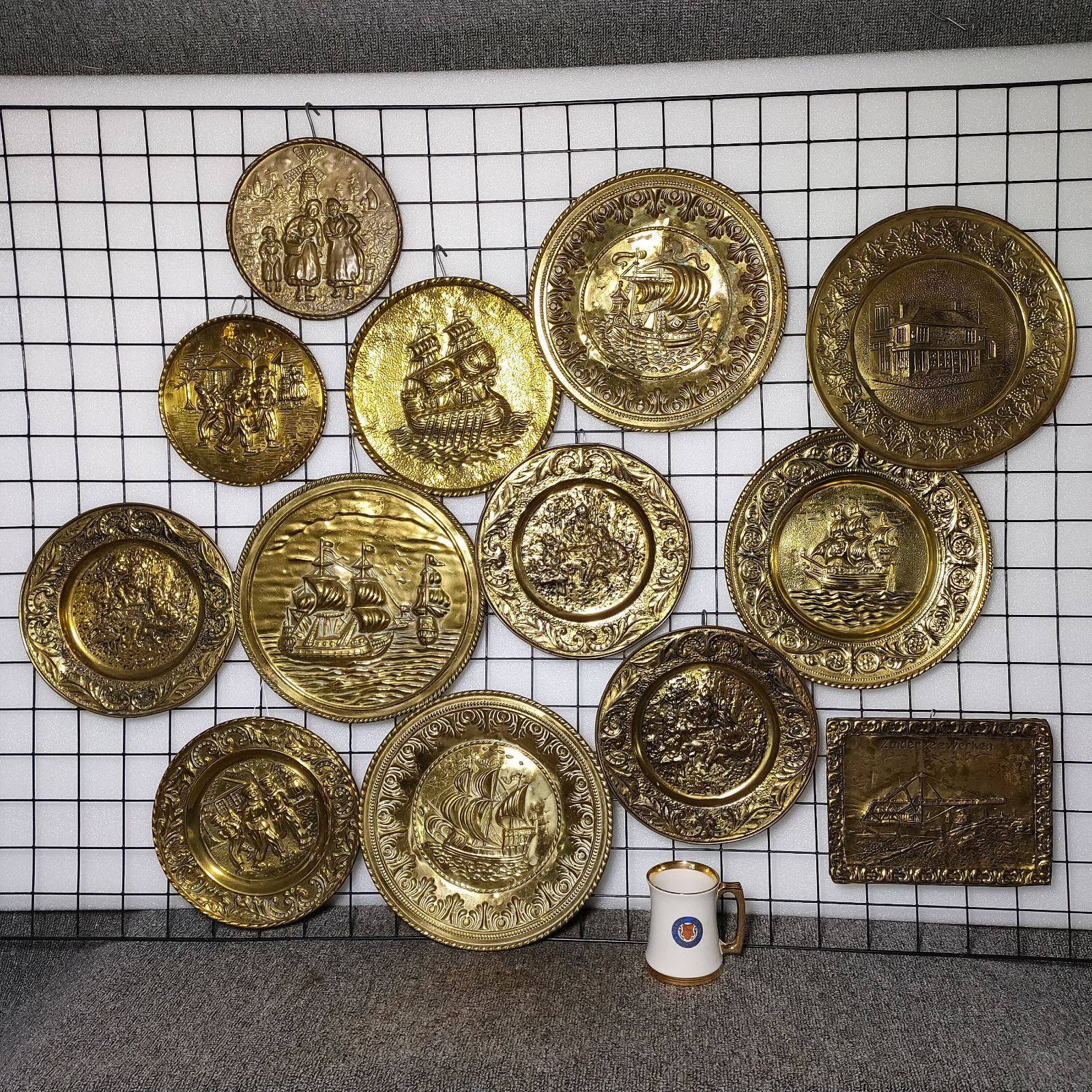 西洋古董北欧老式铜器铜杂件铜皮金属浮雕画挂盘装饰画摆件挂件