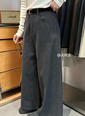 JUICE果汁家2025冬季韩系240151加绒贝贝绒高腰洗水棉休闲九分裤