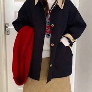 wander2025秋冬新款韩货高级感工装休闲气质撞色棉衣风衣h31166