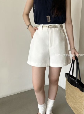 太阳花2025夏季韩系简约通勤百搭时尚四分短款短裤休闲裤女58085