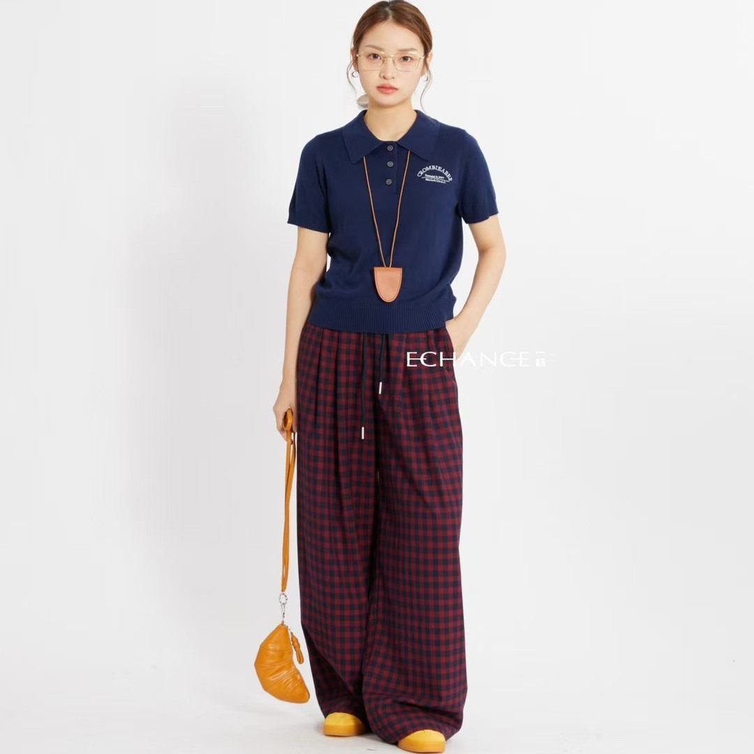 十三行一畅echance2025秋季新款格子休闲裤女阔腿裤拖地裤11192,女装/女士精品,休闲裤,淘宝优惠券,粉丝福利购,淘宝优惠卷