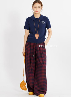 十三行一畅echance2026春季新款格子休闲裤女阔腿裤拖地裤11192