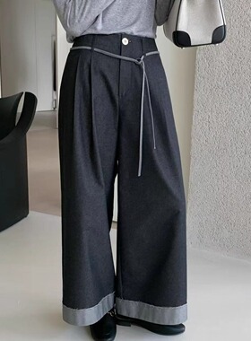 9roove九禾overrich2026春季设计感时尚撞色毛边休闲裤女26097