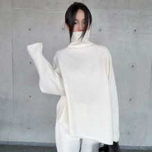 GLOG2025冬季韩国设计师款加厚100%羊毛高领斜边下摆毛衣9555