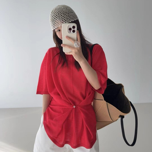 GLOG2025夏季韩货时尚冰丝麻衬衫T恤防晒可收腰设计感SW308