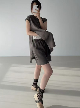 GLOG2026夏季韩货设计感侧面扣子衬衫天丝亚麻上衣女SH309处理