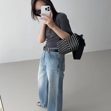 GLOG东大门2025秋季新款高腰显瘦直筒极简牛仔裤女百搭长裤PT619