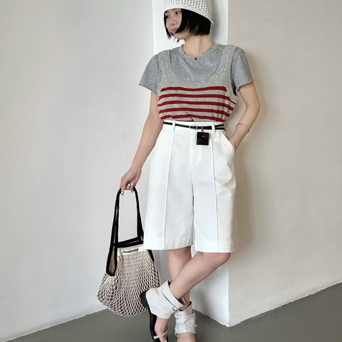 红唇带腰带腰包五分休闲裤中裤女