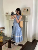 韩货wander2025夏季 18201 裙子套装 法式 甜美学院风蓝色格子小衫