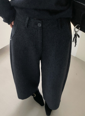about moon2025秋季复古格子毛呢显瘦羊毛裤休闲裤女时尚高腰3131
