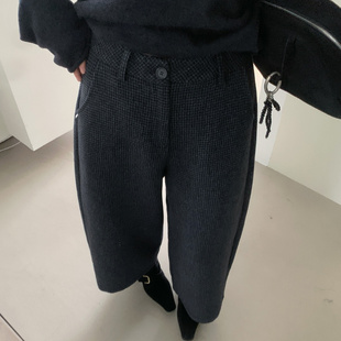 女时尚 about 休闲裤 复古格子毛呢显瘦羊毛裤 高腰3131 moon2025秋季