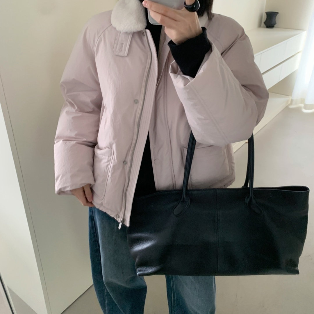 aboutmoon2025冬羊羔毛领羽绒服