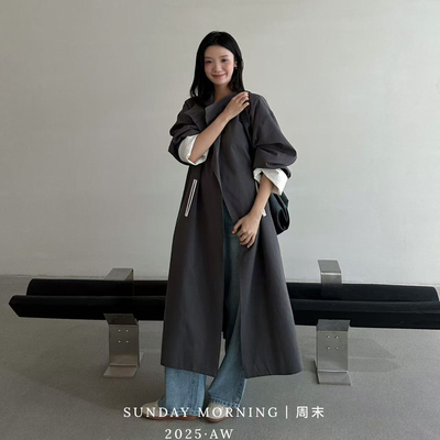 日落2026春季撞色拼接长款风衣女