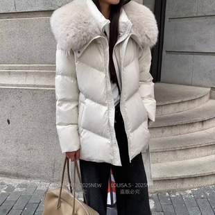 LOUISA.S2025冬季国标90白鸭绒狐狸毛领假两件羽绒服高品质28223