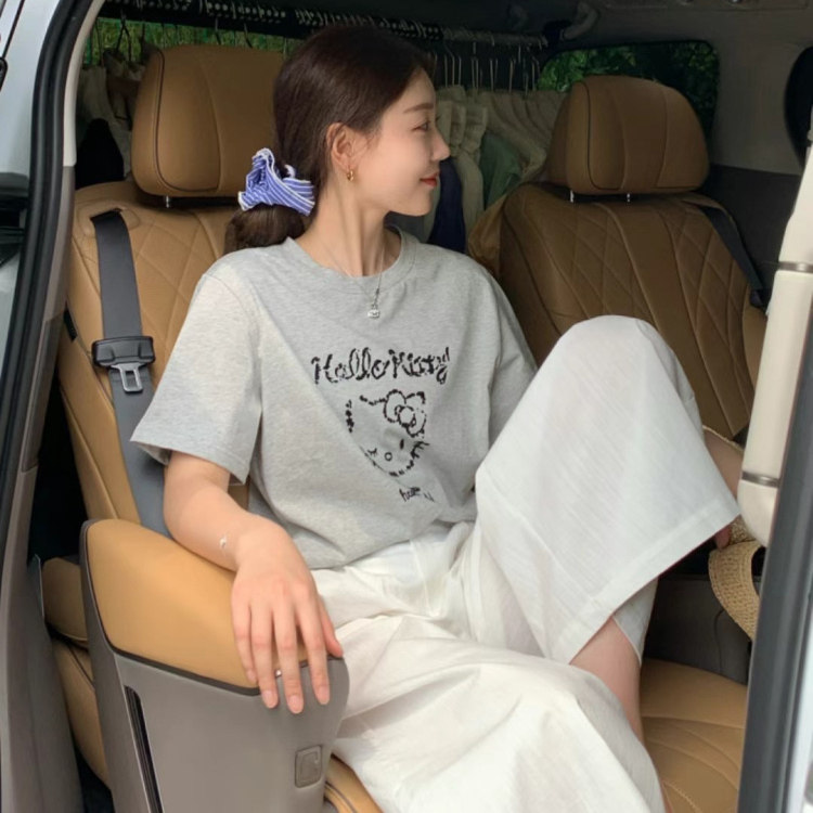 overrich九禾2025夏季kitty猫卡通图案打底衫短袖上衣T恤女24671,女装/女士精品,T恤,淘宝优惠券,粉丝福利购,淘宝优惠卷