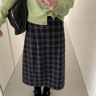 格子半身裙女显腿长9970 韩系羊毛呢假一片式 about moon2025秋季