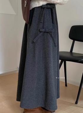 韩货wander2025秋冬蝴蝶结50%羊毛伞裙h31211高品质韩系百搭
