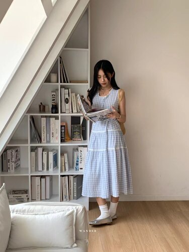 原创高品质纯棉格子连衣裙
