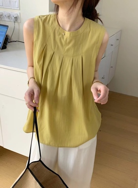 OVERRICH17772韩系衬衣女2025夏季新款圆领设计感宽松显瘦A字上衣