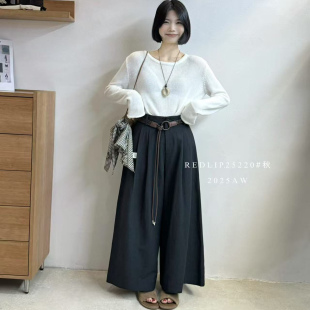 女25220 长裤 红唇redlip2025秋季 休闲百搭特色腰带纯色休闲阔腿裤