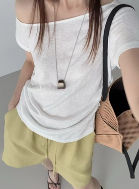 GLOG2026夏季小众设计师款竹节棉斜肩短袖T恤上衣防晒女KT311