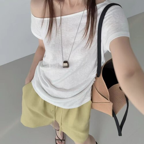 glog2026夏季设计师款斜肩T恤女