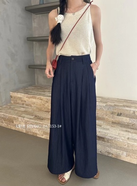 太阳花2025夏秋休闲阔腿裤女士高腰显瘦直筒休闲裤九分裤63153