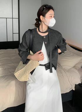 OVERRICH正品2026春季新款韩系简约女纯色休闲麻料飘带外套21816